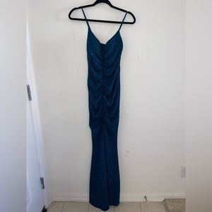 Shimmering Teal Floor Length Evening Gown